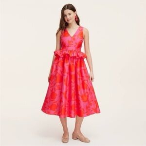 Kate Spade Pink Floral Peplum Sleeveless Midi Dress, 6